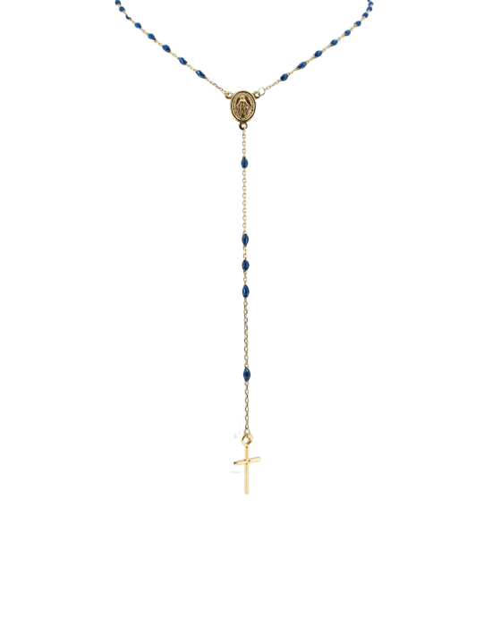 9CT Y/G BLUE ROSARY 45cm